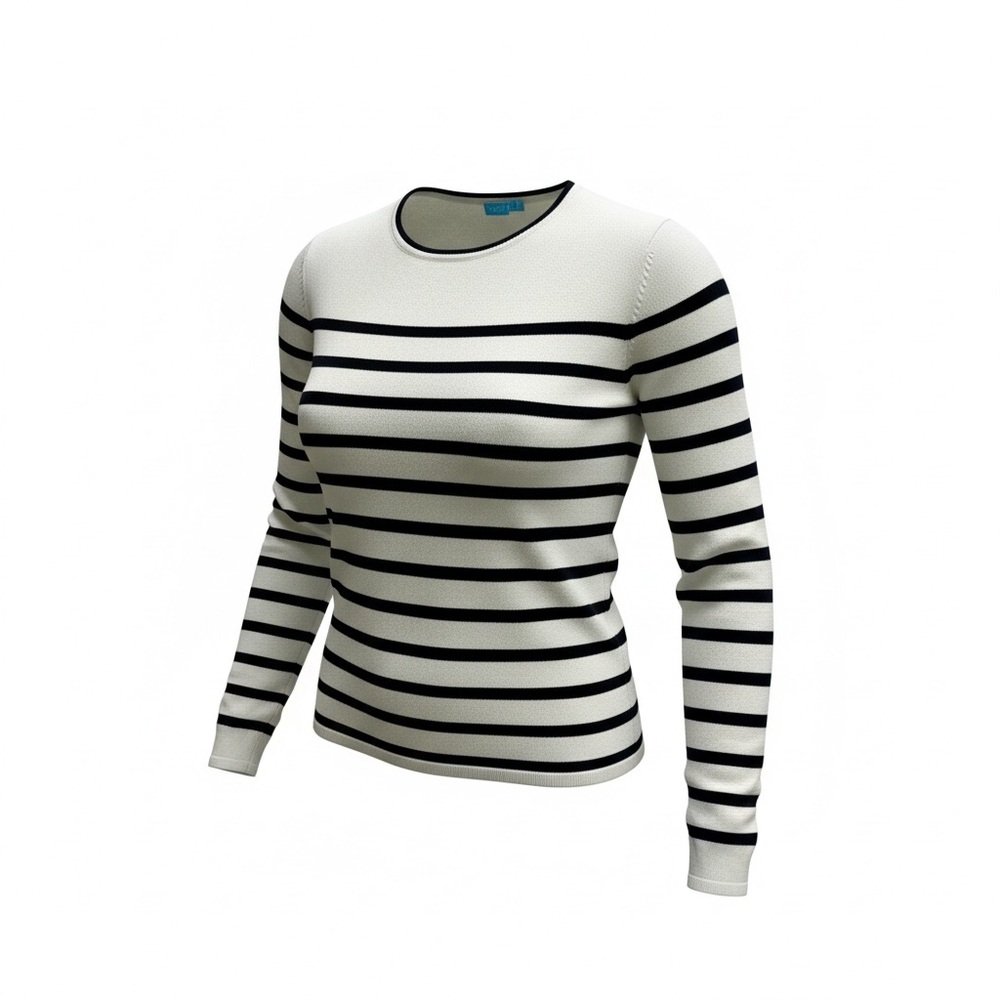 J McLaughlin Striped Navy and White Women's Cotton Knit Top